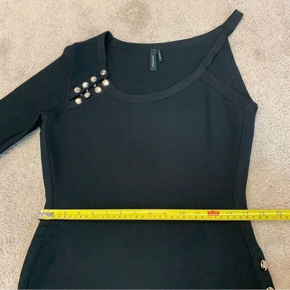 MARCIANO black one shoulder gold button bodycon bandage mini dress Sz L NWOT - Picture 8 of 11